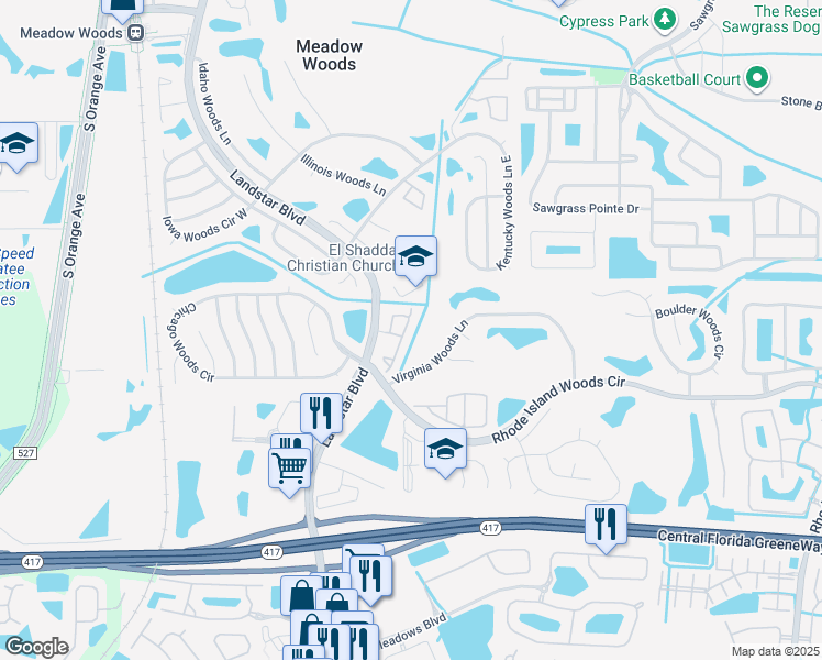 map of restaurants, bars, coffee shops, grocery stores, and more near 13239 Laver Lane in Orlando