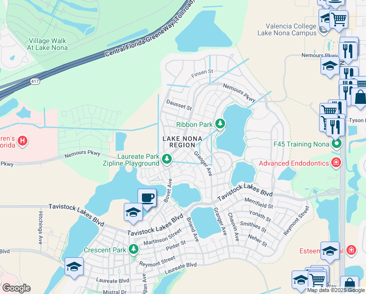 map of restaurants, bars, coffee shops, grocery stores, and more near 13309 Bergstrom Avenue in Orlando