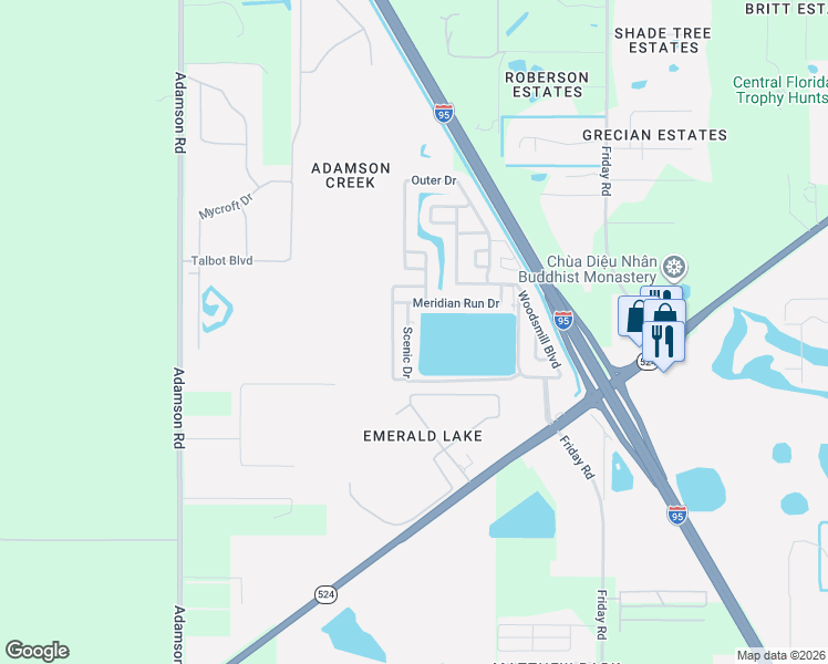 map of restaurants, bars, coffee shops, grocery stores, and more near 222 Scenic Drive in Cocoa