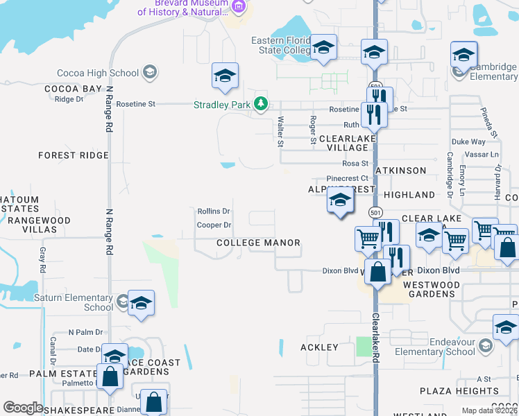 map of restaurants, bars, coffee shops, grocery stores, and more near 1975 Furman Court in Cocoa