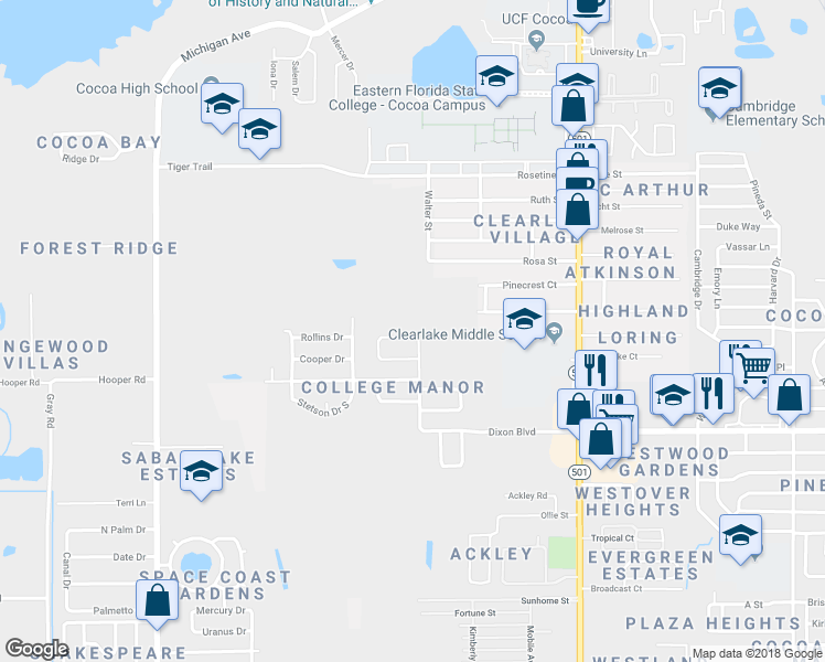 map of restaurants, bars, coffee shops, grocery stores, and more near 1975 Furman Court in Cocoa