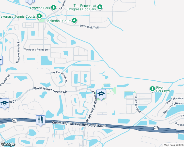 map of restaurants, bars, coffee shops, grocery stores, and more near 1433 Carey Glen Circle in Orlando
