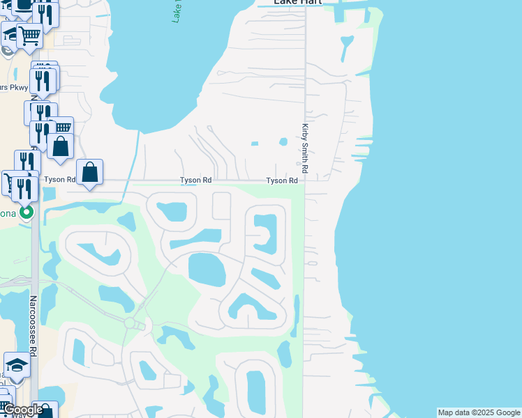 map of restaurants, bars, coffee shops, grocery stores, and more near 13021 Oulton Circle in Orlando