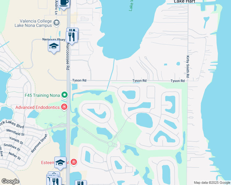 map of restaurants, bars, coffee shops, grocery stores, and more near 10330 Malpas Point in Orlando