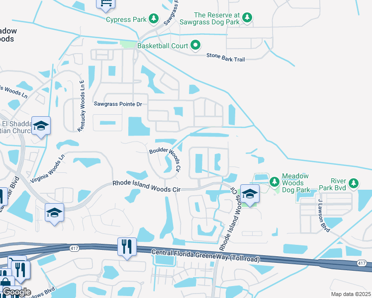 map of restaurants, bars, coffee shops, grocery stores, and more near 1251 Carey Glen Circle in Orlando