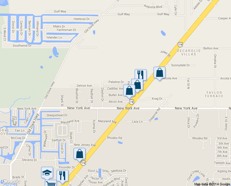map of restaurants, bars, coffee shops, grocery stores, and more near 7837 Butler Avenue in Hudson
