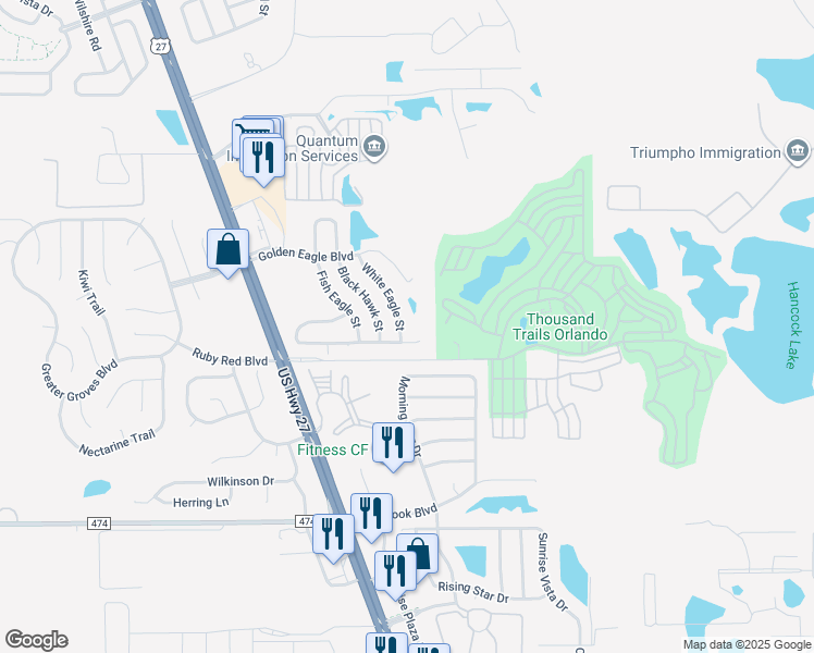 map of restaurants, bars, coffee shops, grocery stores, and more near 2046 White Eagle Street in Clermont