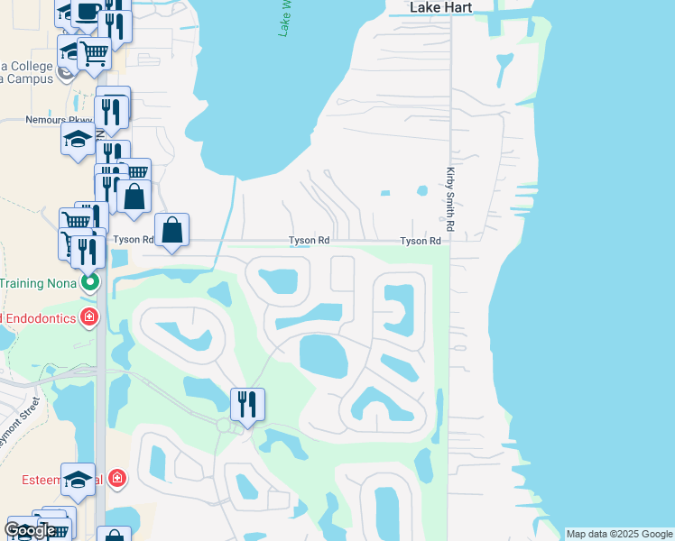 map of restaurants, bars, coffee shops, grocery stores, and more near 13325 Hatherton Circle in Orlando