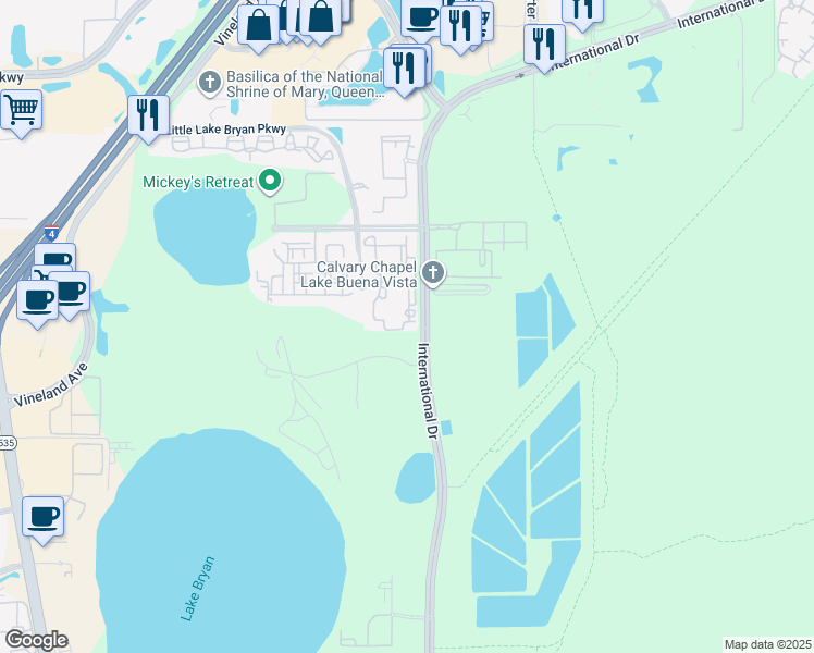 map of restaurants, bars, coffee shops, grocery stores, and more near 8151 Patterson Woods Drive in Orlando