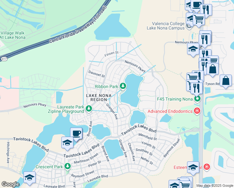 map of restaurants, bars, coffee shops, grocery stores, and more near 13303 Stoddart Avenue in Orlando