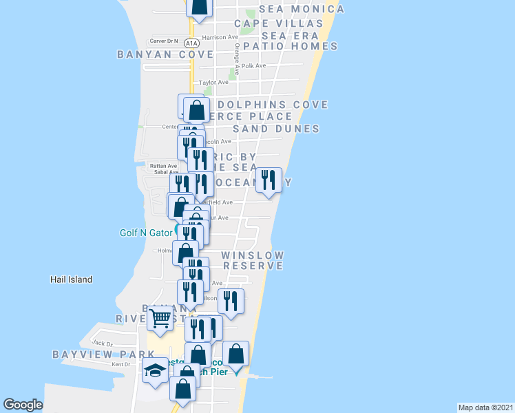 map of restaurants, bars, coffee shops, grocery stores, and more near 330 Arthur Avenue in Cocoa Beach