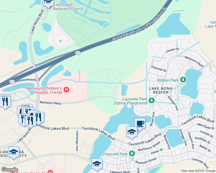 map of restaurants, bars, coffee shops, grocery stores, and more near 6973 Arnoldson Street in Orlando