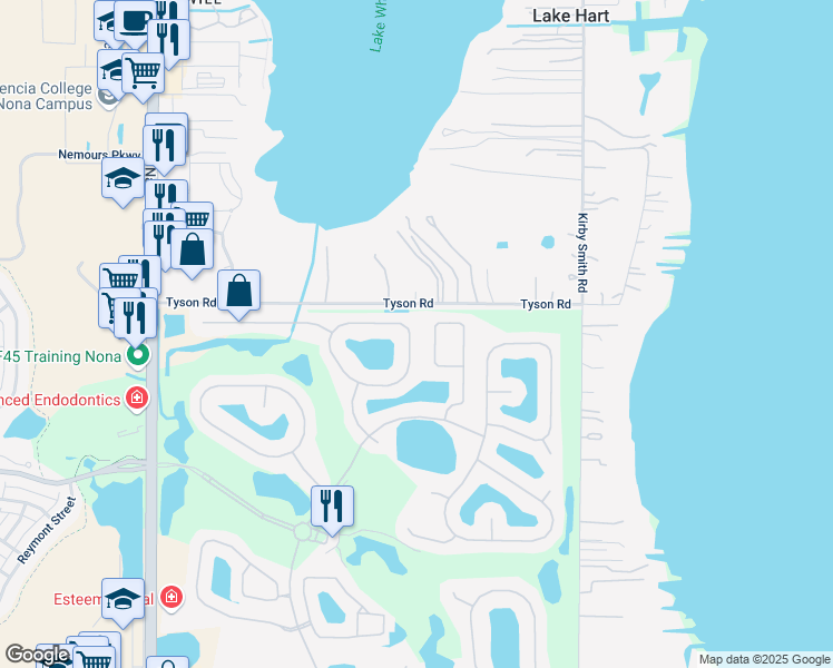 map of restaurants, bars, coffee shops, grocery stores, and more near 13318 Hatherton Circle in Orlando