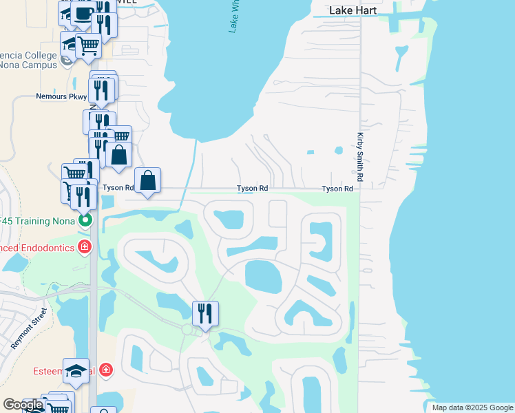 map of restaurants, bars, coffee shops, grocery stores, and more near 13318 Hatherton Circle in Orlando