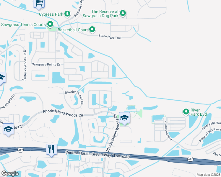 map of restaurants, bars, coffee shops, grocery stores, and more near 1421 Carey Glen Circle in Orlando