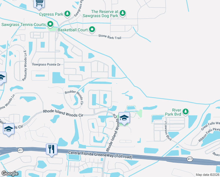 map of restaurants, bars, coffee shops, grocery stores, and more near 1421 Carey Glen Circle in Orlando