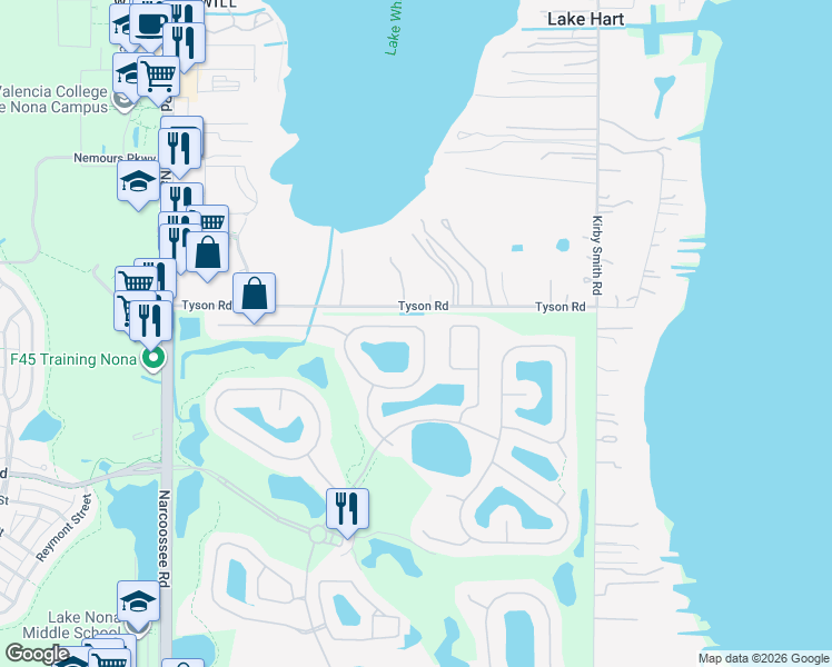 map of restaurants, bars, coffee shops, grocery stores, and more near 10031 Chorlton Circle in Orlando
