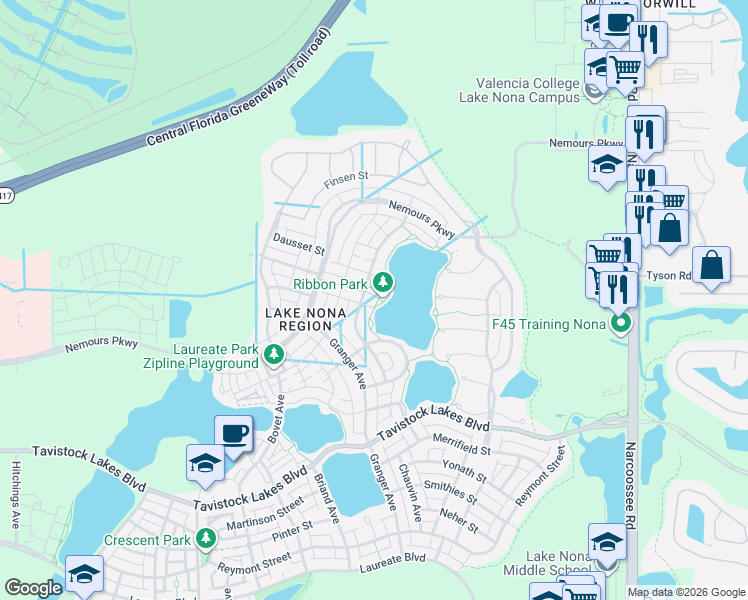 map of restaurants, bars, coffee shops, grocery stores, and more near 13303 Stoddart Avenue in Orlando