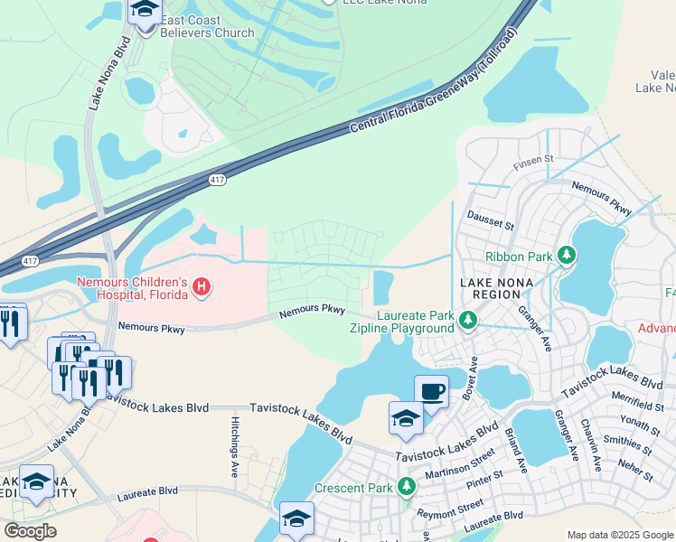 map of restaurants, bars, coffee shops, grocery stores, and more near 6973 Arnoldson Street in Orlando