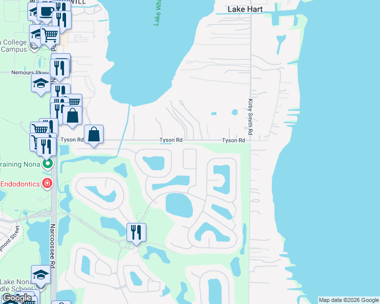 map of restaurants, bars, coffee shops, grocery stores, and more near 13157 Hatherton Circle in Orlando