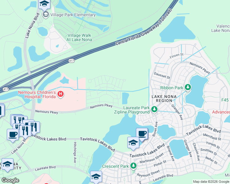 map of restaurants, bars, coffee shops, grocery stores, and more near 6973 Arnoldson Street in Orlando