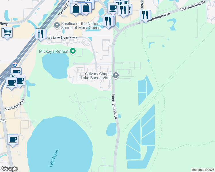map of restaurants, bars, coffee shops, grocery stores, and more near 8151 Patterson Woods Drive in Orlando