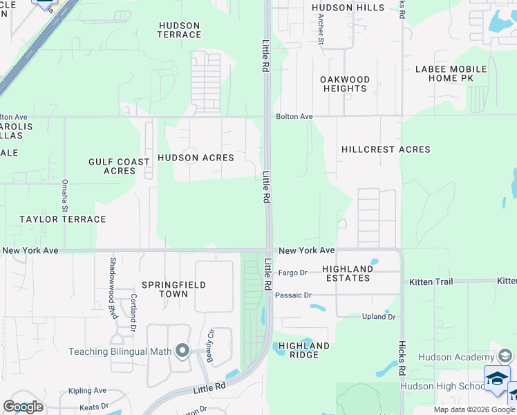 map of restaurants, bars, coffee shops, grocery stores, and more near 15125 Little Road in Hudson