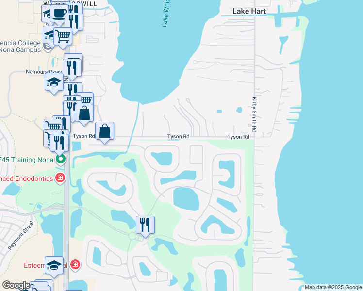 map of restaurants, bars, coffee shops, grocery stores, and more near 13318 Hatherton Circle in Orlando