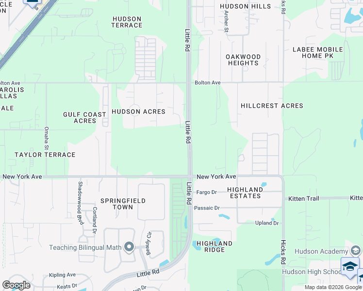 map of restaurants, bars, coffee shops, grocery stores, and more near 15125 Little Road in Hudson