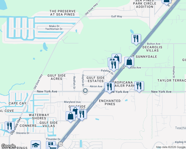 map of restaurants, bars, coffee shops, grocery stores, and more near 7837 Cadillac Avenue in Hudson