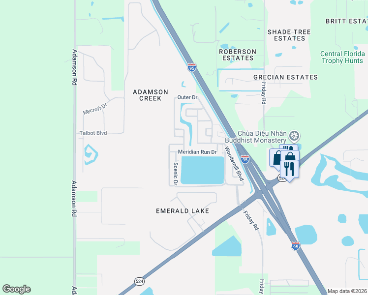 map of restaurants, bars, coffee shops, grocery stores, and more near 257 Timber Run Way in Cocoa
