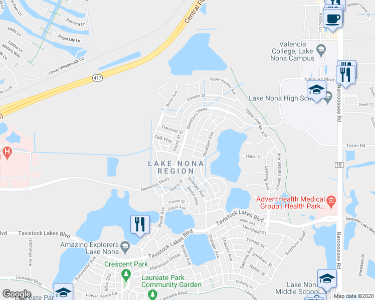 map of restaurants, bars, coffee shops, grocery stores, and more near 8127 Nemours Parkway in Orlando