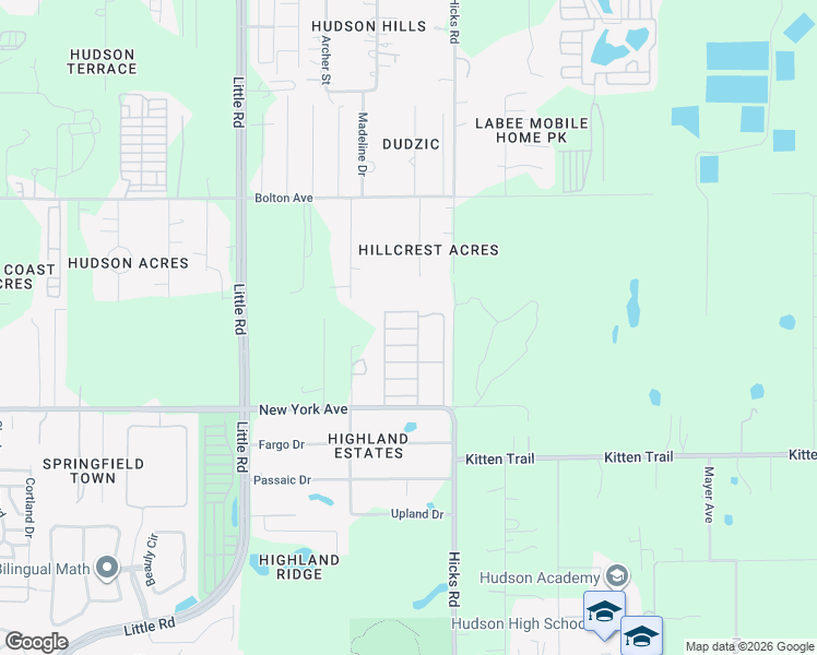 map of restaurants, bars, coffee shops, grocery stores, and more near 9833 Virgil Lane in Hudson