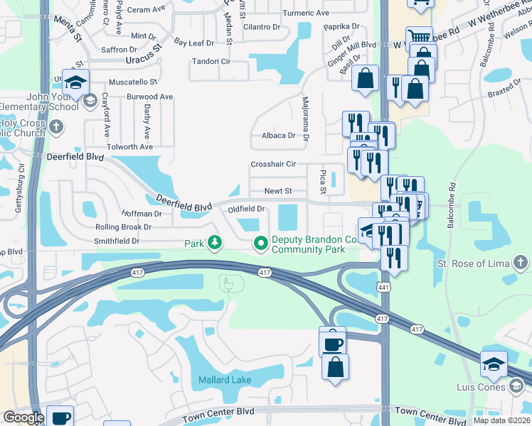map of restaurants, bars, coffee shops, grocery stores, and more near 2243 Oldfield Drive in Orlando