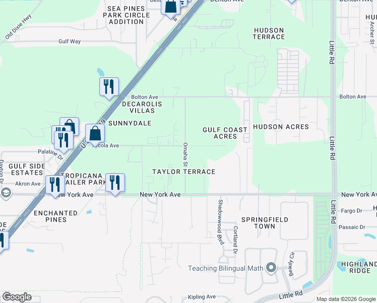 map of restaurants, bars, coffee shops, grocery stores, and more near 15217 Omaha Street in Hudson