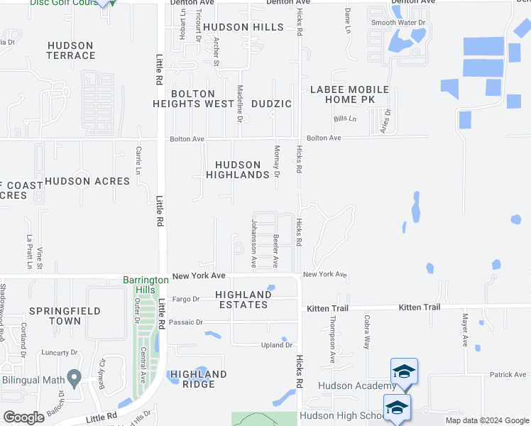 map of restaurants, bars, coffee shops, grocery stores, and more near Kenneth Lane in Hudson