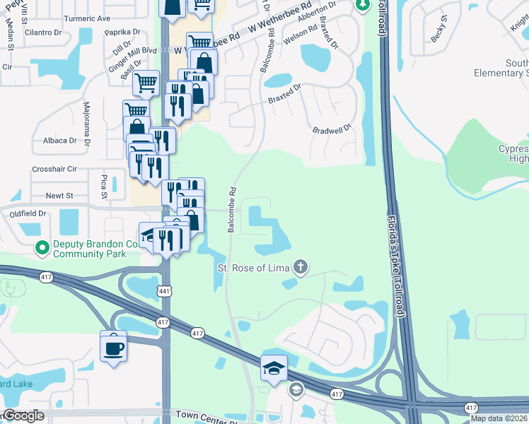 map of restaurants, bars, coffee shops, grocery stores, and more near 12607 Enclave Drive in Orlando