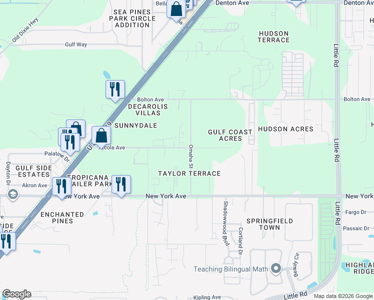 map of restaurants, bars, coffee shops, grocery stores, and more near 15217 Omaha Street in Hudson