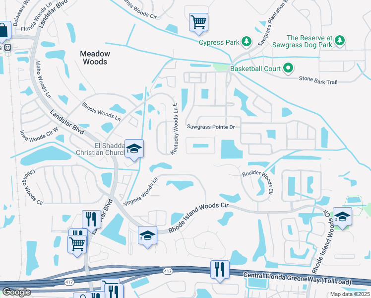 map of restaurants, bars, coffee shops, grocery stores, and more near 12976 Sawgrass Pine Circle in Orlando