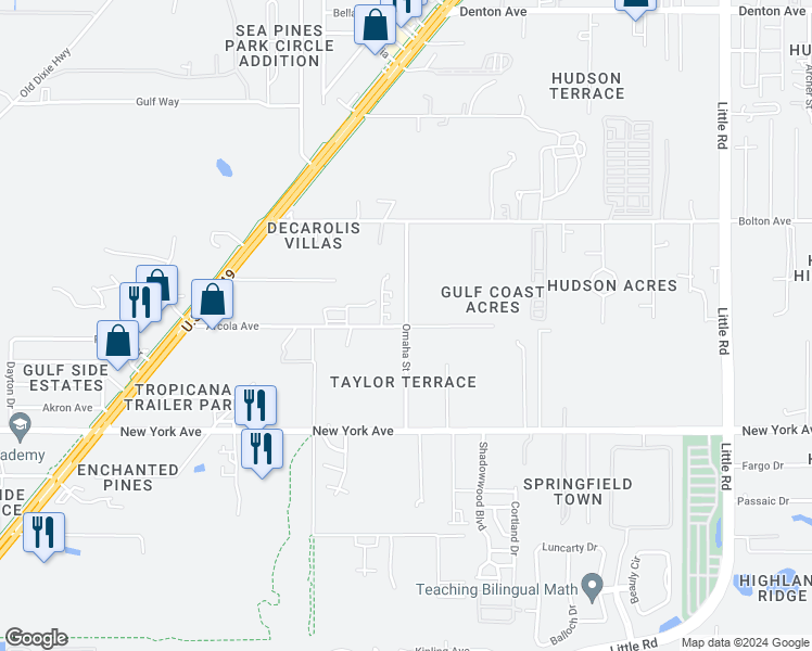 map of restaurants, bars, coffee shops, grocery stores, and more near 15224 Omaha Street in Hudson