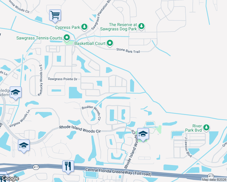 map of restaurants, bars, coffee shops, grocery stores, and more near 2162 Plantation Oak Drive in Orlando