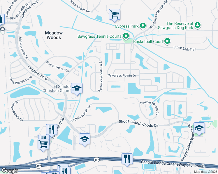 map of restaurants, bars, coffee shops, grocery stores, and more near 12982 Sawgrass Pine Circle in Orlando