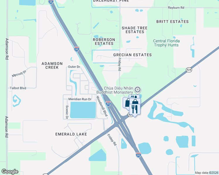 map of restaurants, bars, coffee shops, grocery stores, and more near State Highway 9 in Cocoa