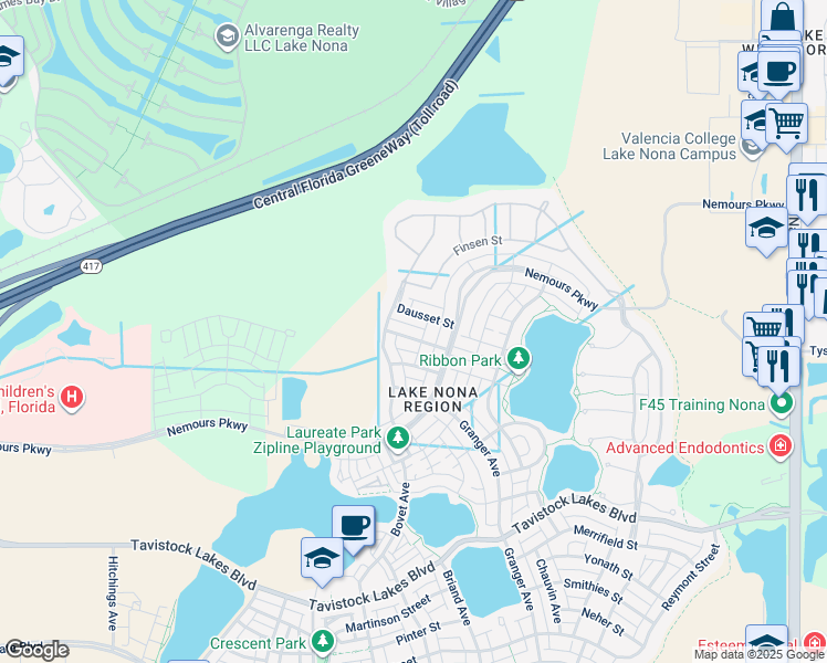 map of restaurants, bars, coffee shops, grocery stores, and more near 12834 Salk Way in Orlando