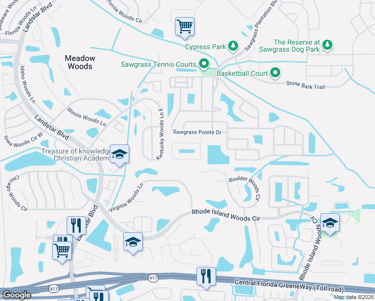 map of restaurants, bars, coffee shops, grocery stores, and more near 12906 Sawgrass Pine Circle in Orlando
