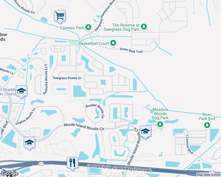 map of restaurants, bars, coffee shops, grocery stores, and more near 12844 Cypress Swamp Drive in Orlando