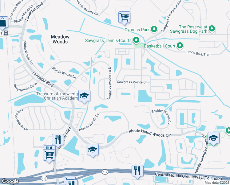 map of restaurants, bars, coffee shops, grocery stores, and more near 13001 Sawgrass Pine Circle in Orlando