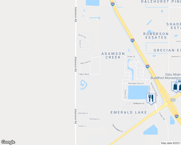 map of restaurants, bars, coffee shops, grocery stores, and more near 1315 Tarton Way in Cocoa