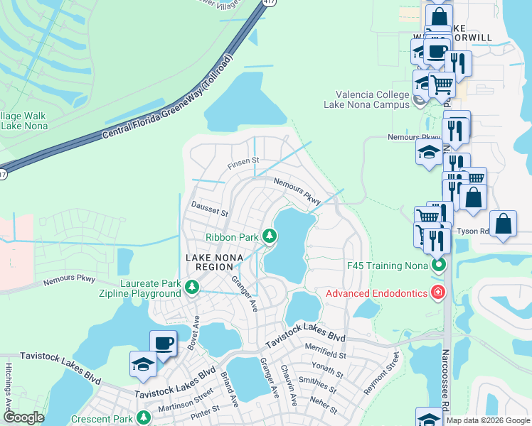 map of restaurants, bars, coffee shops, grocery stores, and more near 13018 Stoddart Avenue in Orlando