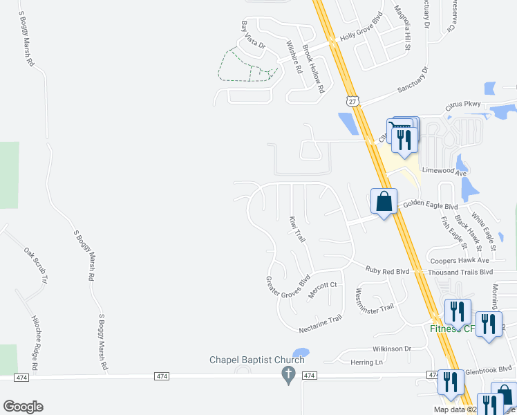 map of restaurants, bars, coffee shops, grocery stores, and more near 2209 Clementine Trail in Clermont